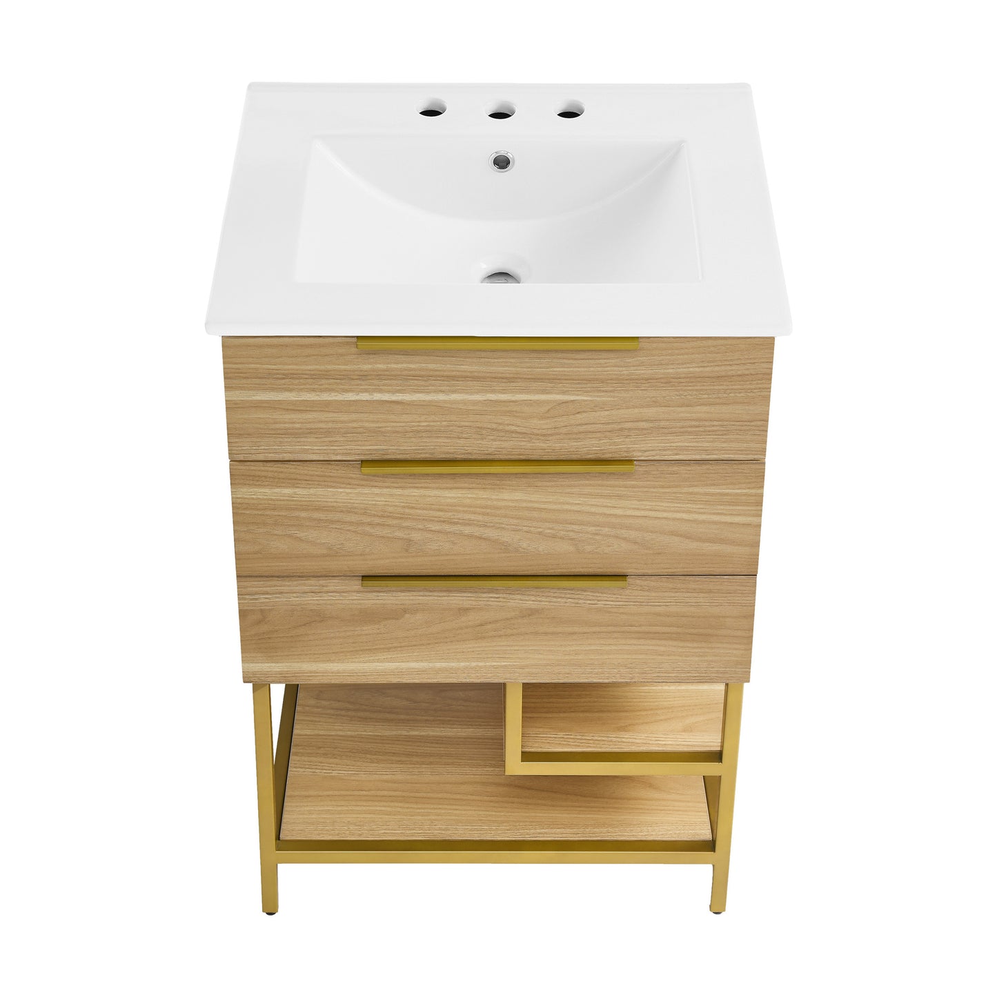 Swiss Madison, Carre 24 in. White Oak Bathroom Vanity With White, 3-Hole Ceramic Sink Top