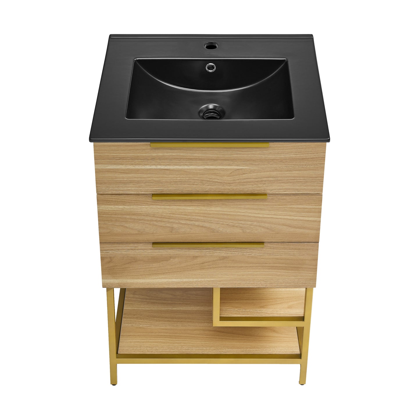 Swiss Madison, Carre 24 in. White Oak Bathroom Vanity With Black Ceramic Sink Top