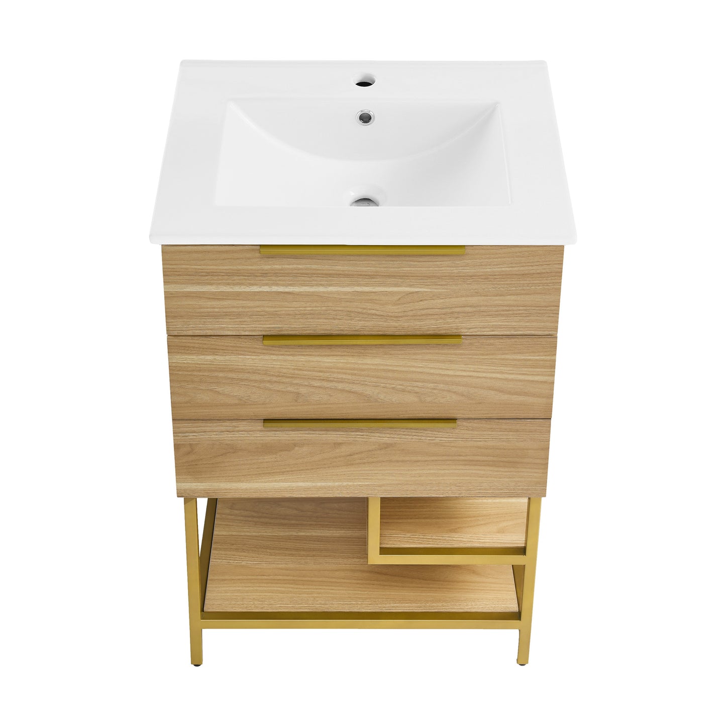 Swiss Madison, Carre 24" Freestanding Bathroom Vanity in Golden Oak with Sink Top