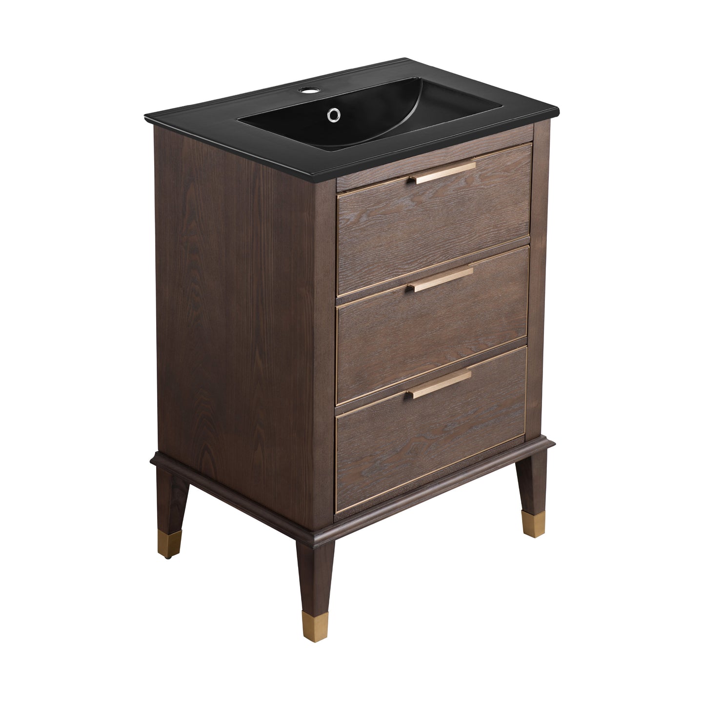 Swiss Madison, Hugo 24 in. Brown Oak Bathroom Vanity With Black Ceramic Sink Top