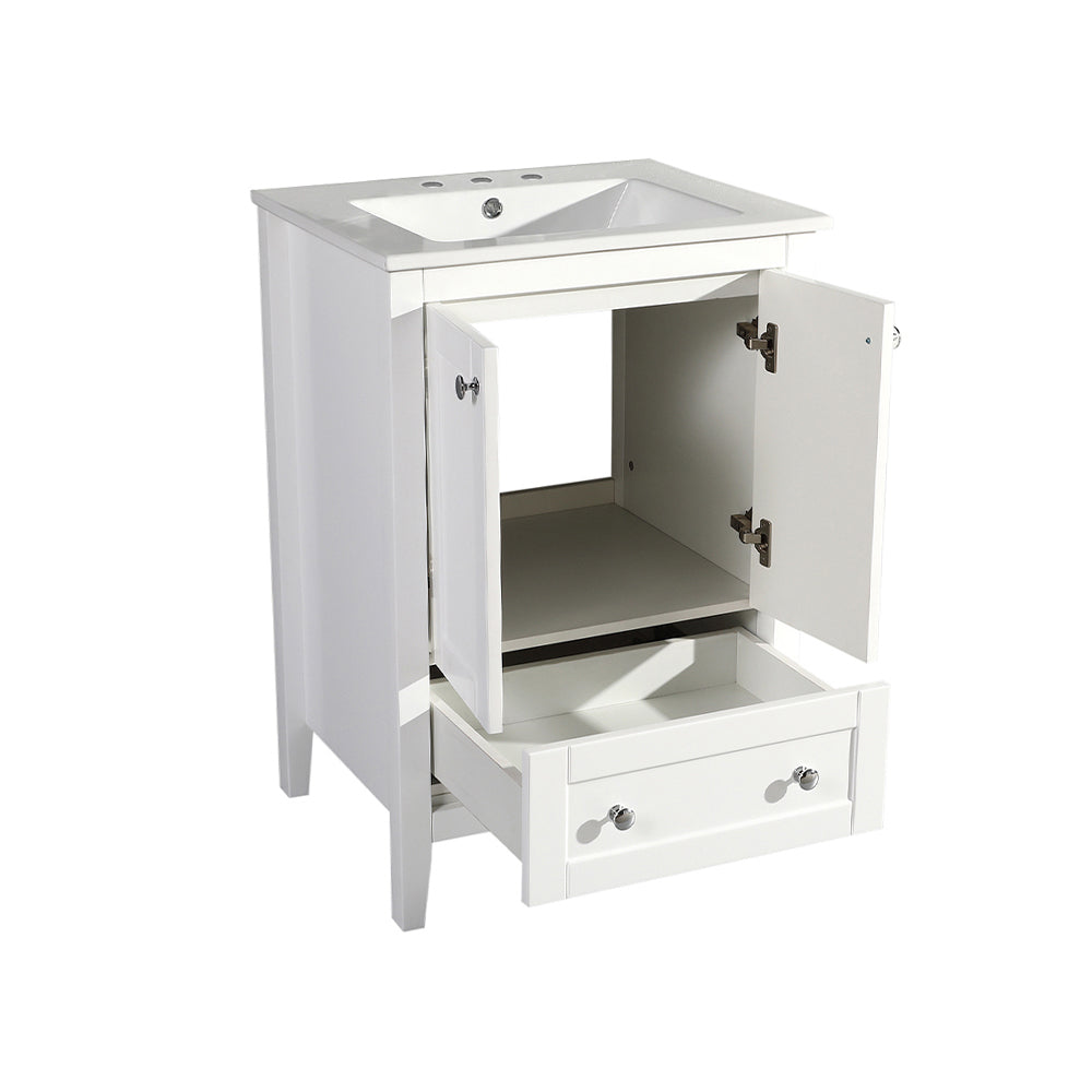 Swiss Madison, Cannes 24 in. White Bathroom Vanity With White, 3-Hole Ceramic Sink Top