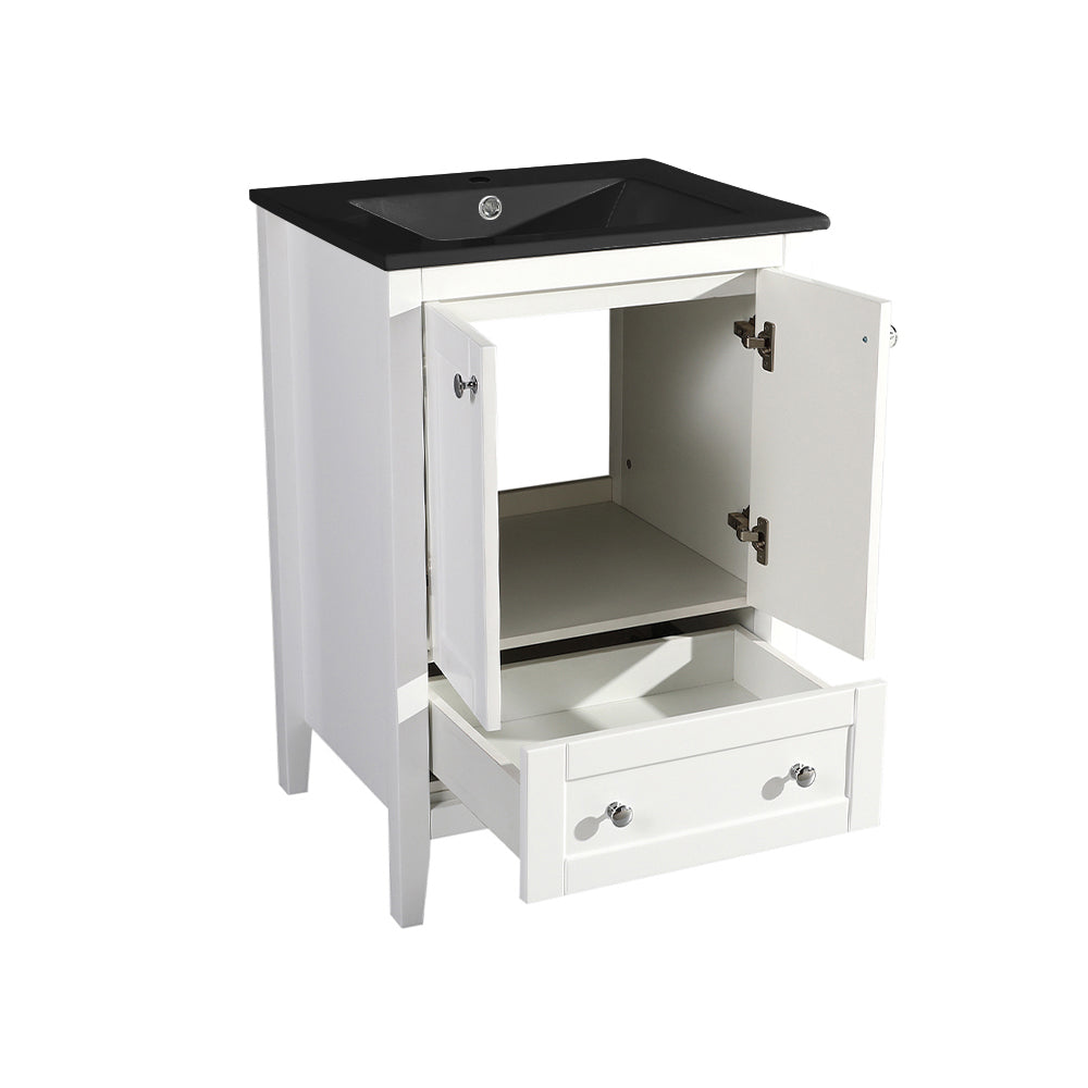 Swiss Madison, Cannes 24 in. White Bathroom Vanity With Black Ceramic Sink Top