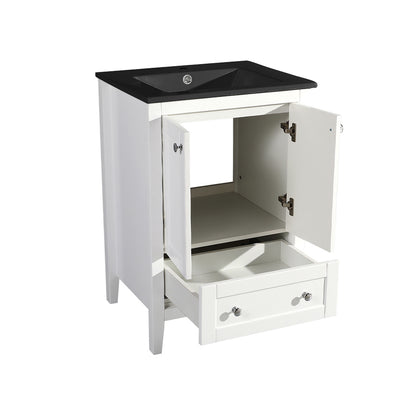 Swiss Madison, Cannes 24 in. White Bathroom Vanity With Black Ceramic Sink Top