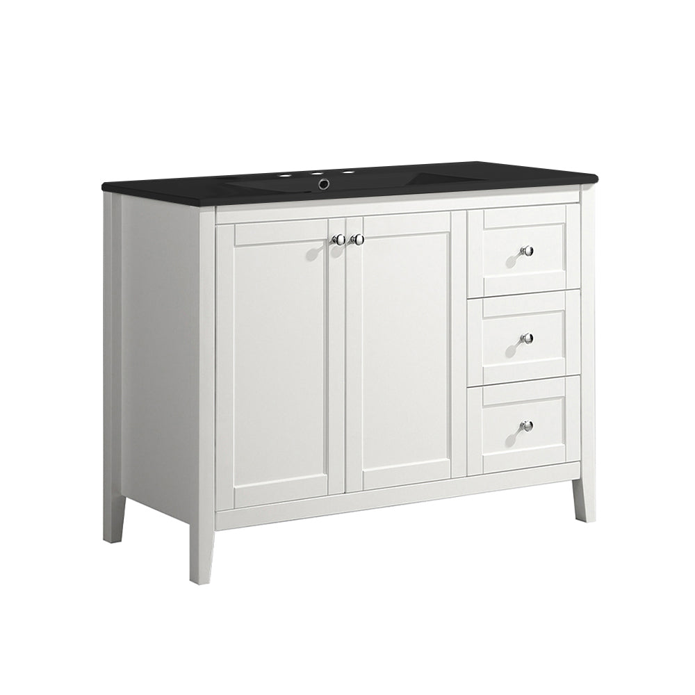 Swiss Madison, Cannes 48 in. White Bathroom Vanity With Black, 3-Hole Ceramic Sink Top