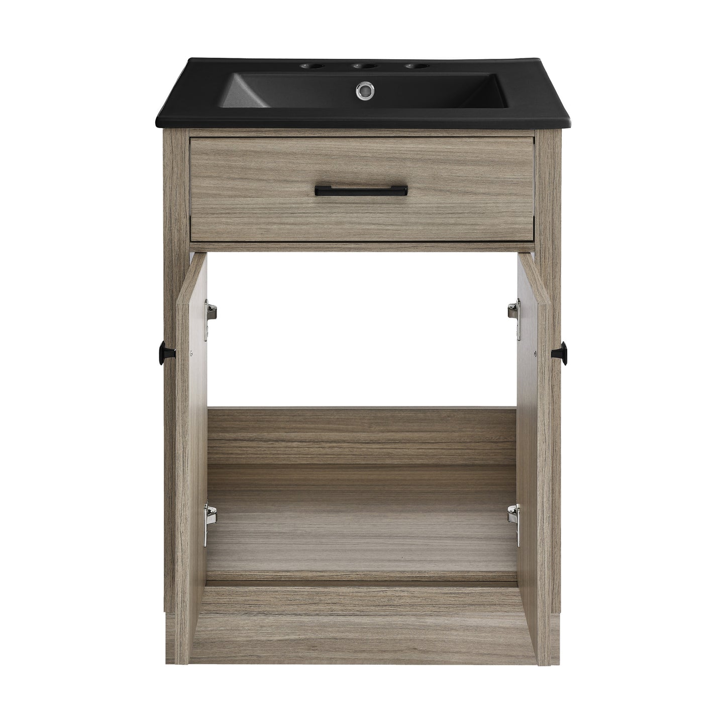 Swiss Madison, Burdon 24 in. Brown Oak Bathroom Vanity With Black, 3-Hole Ceramic Sink Top