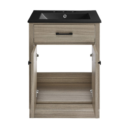Swiss Madison, Burdon 24 in. Brown Oak Bathroom Vanity With Black, 3-Hole Ceramic Sink Top