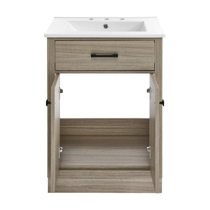 Swiss Madison, Burdon 24 in. Brown Oak Bathroom Vanity With White, 3-Hole Ceramic Sink Top
