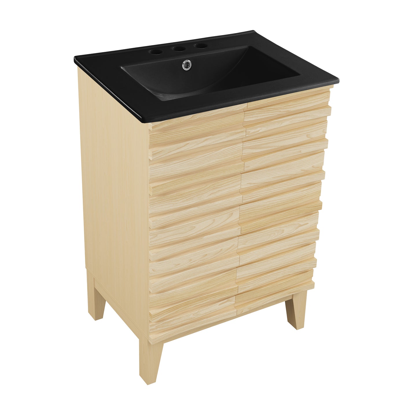 Swiss Madison, Cascade 24 in. Natural Oak Bathroom Vanity With Black, 3-Hole Ceramic Sink Top