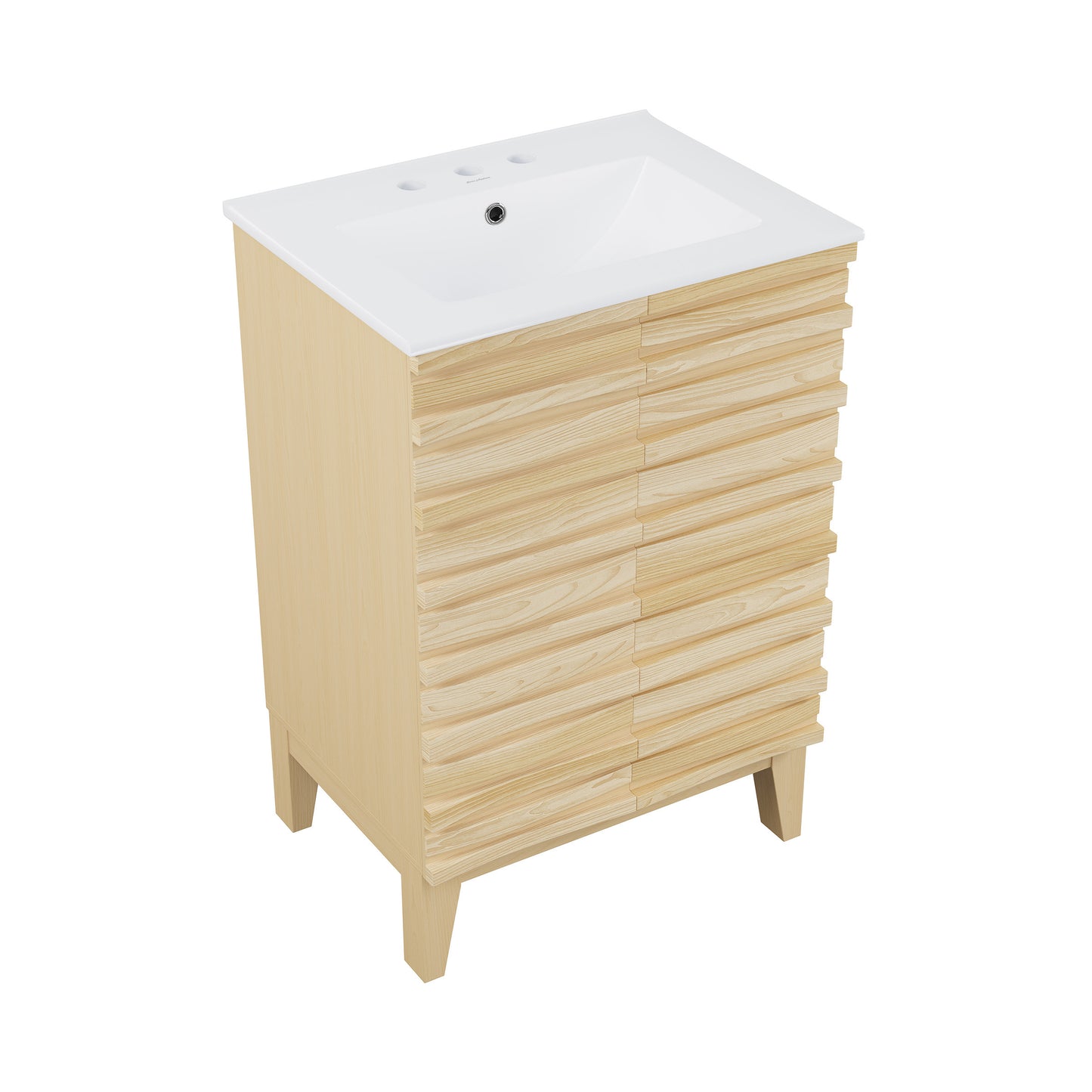 Swiss Madison, Cascade 24 in. Natural Oak Bathroom Vanity With White, 3-Hole Ceramic Sink Top