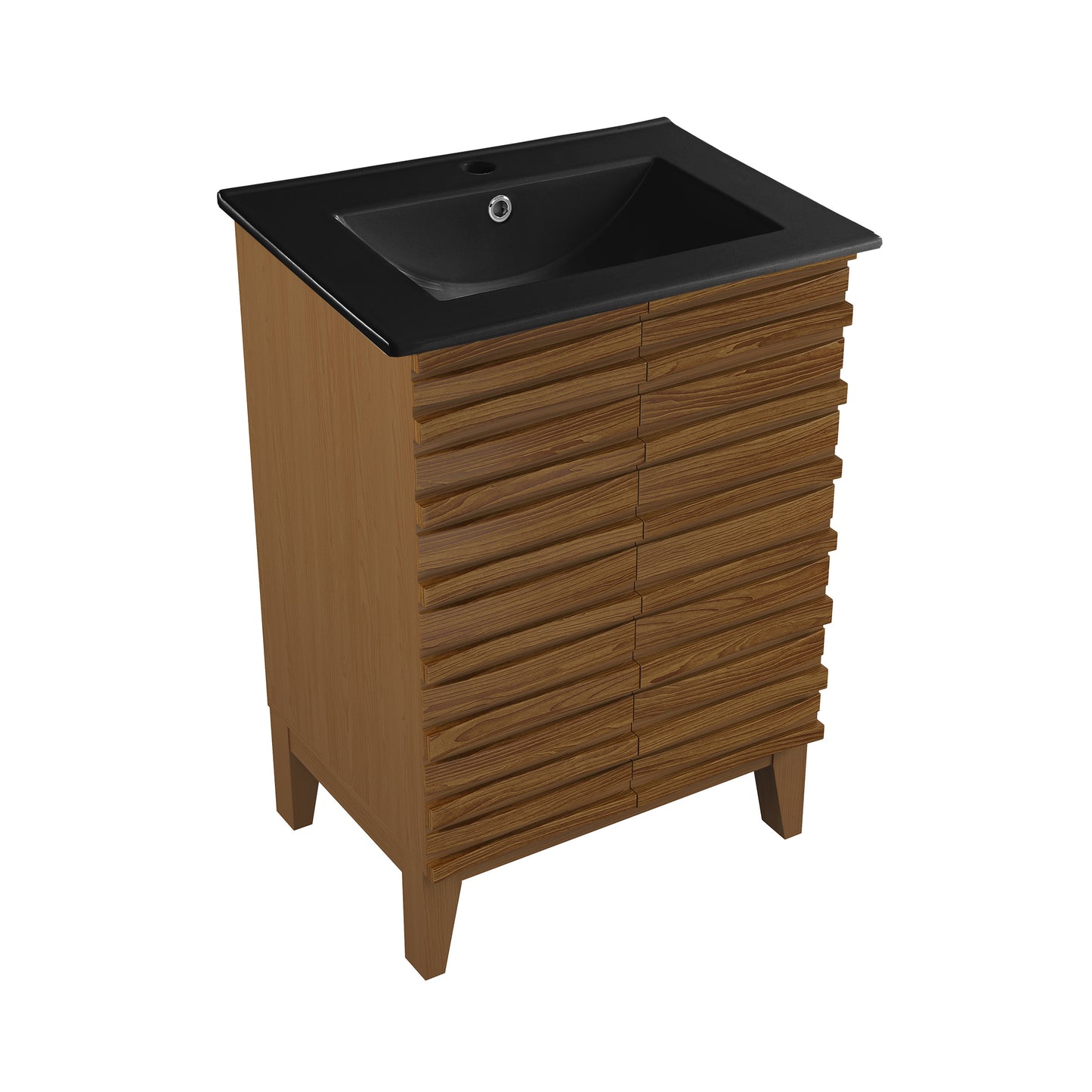 Swiss Madison, Cascade 24 in. Brown Oak Bathroom Vanity With Black Ceramic Sink Top