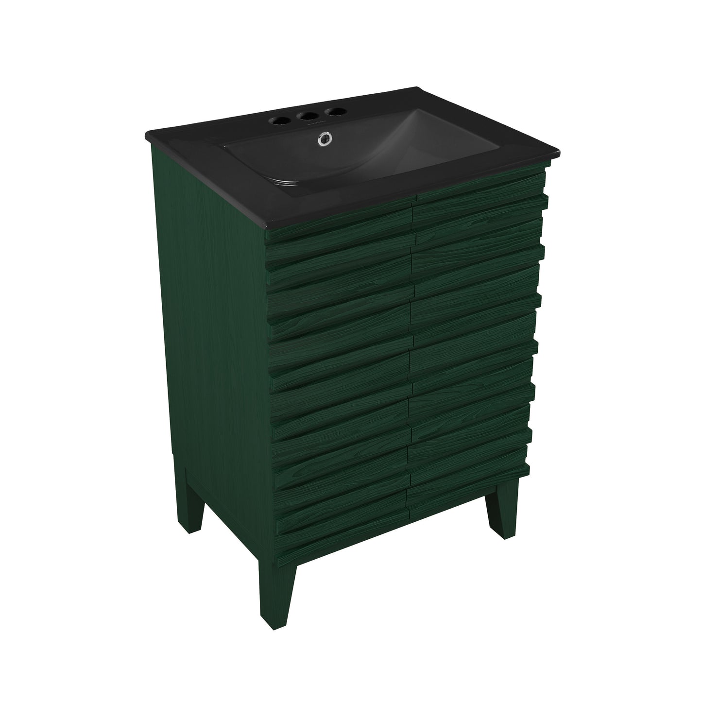 Swiss Madison, Cascade 24" Freestanding Bathroom Vanity in Green Oak with Black 3-Hole Centerset Sink Top