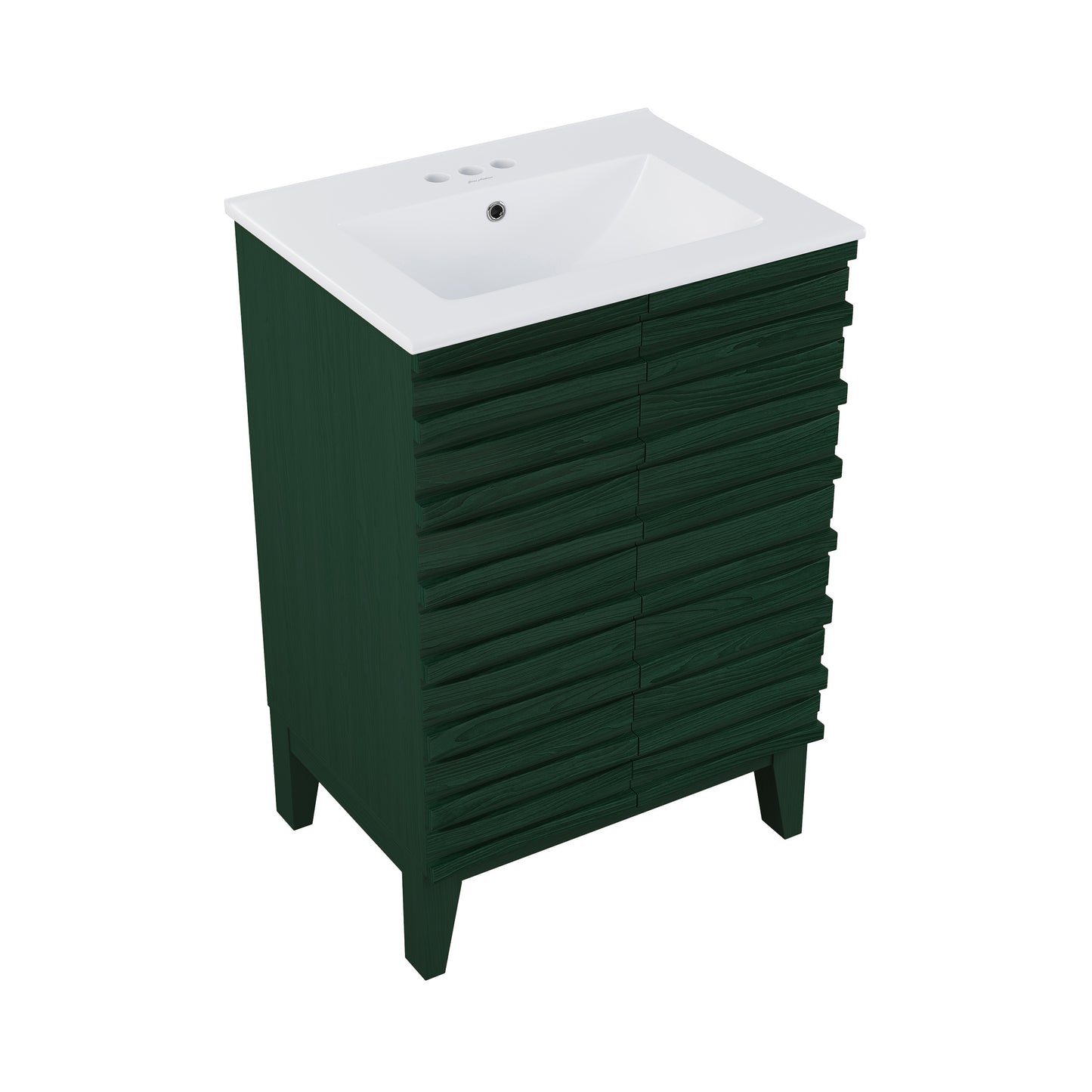 Swiss Madison, Cascade 24" Freestanding Bathroom Vanity in Green Oak with 3-Hole Centerset Sink Top