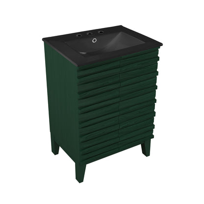 Swiss Madison, Cascade 24" Freestanding Bathroom Vanity in Green Oak with Black 3-Hole Widespread Sink Top