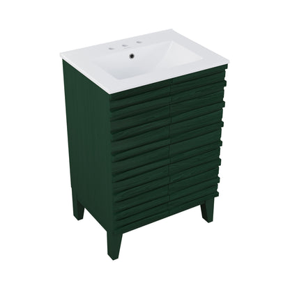 Swiss Madison, Cascade 24" Freestanding Bathroom Vanity in Green Oak with 3-Hole Widespread Sink Top