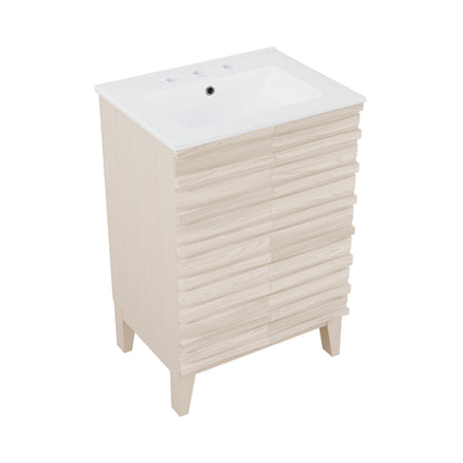 Swiss Madison, Cascade 24 in. White Oak Bathroom Vanity With White, 3-Hole Ceramic Sink Top