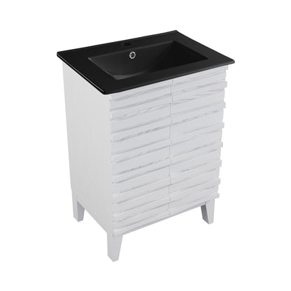 Swiss Madison, Cascade 24 in. White Oak Bathroom Vanity With Black Ceramic Sink Top