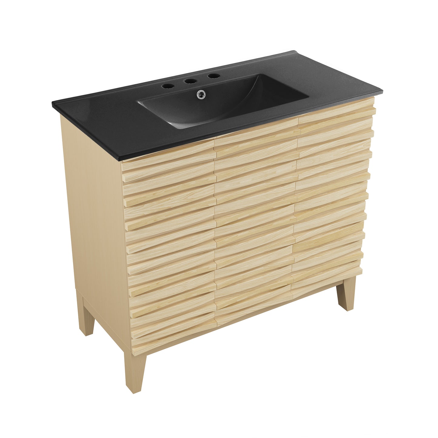 Swiss Madison, Cascade 36 in. Natural oak Bathroom Vanity With Black, 3-Hole Ceramic Sink Top