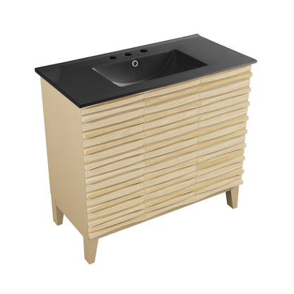 Swiss Madison, Cascade 36 in. Natural oak Bathroom Vanity With Black, 3-Hole Ceramic Sink Top
