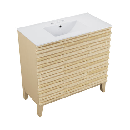 Swiss Madison, Cascade 36 in. Natural oak Bathroom Vanity With White, 3-Hole Ceramic Sink Top