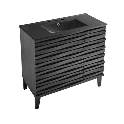 Swiss Madison, Cascade 36 in. Black Oak Bathroom Vanity With Black, 3-Hole Ceramic Sink Top