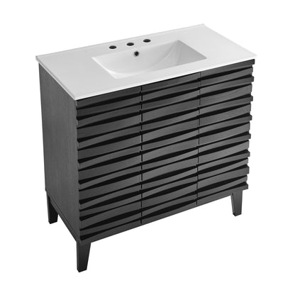 Swiss Madison, Cascade 36 in. Black Oak Bathroom Vanity With White, 3-Hole Ceramic Sink Top