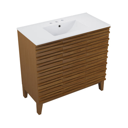 Swiss Madison, Cascade 36 in. Brown oak Bathroom Vanity With White, 3-Hole Ceramic Sink Top