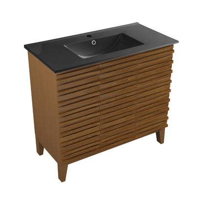 Swiss Madison, Cascade 36 in. Brown oak Bathroom Vanity With Black Ceramic Sink Top