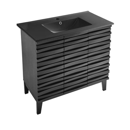 Swiss Madison, Cascade 36 in. Black Oak Bathroom Vanity With Black Ceramic Sink Top