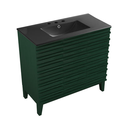 Swiss Madison, Cascade 36" Freestanding Bathroom Vanity in Green Oak with Black 3-Hole Widespread Sink Top