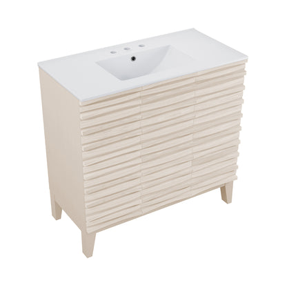 Swiss Madison, Cascade 36 in. White Oak Bathroom Vanity With White, 3-Hole Ceramic Sink Top