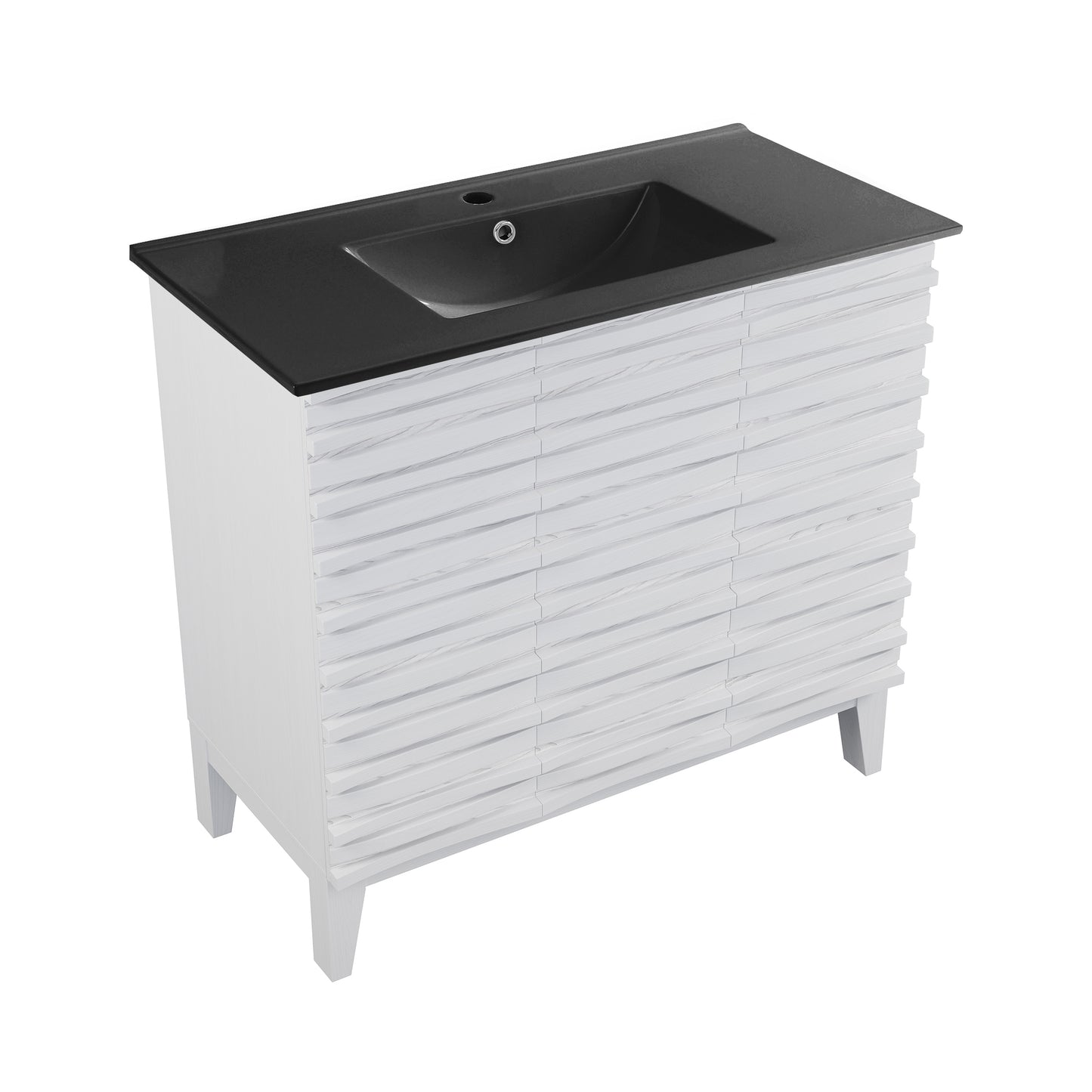 Swiss Madison, Cascade 36 in. White Oak Bathroom Vanity With Black Ceramic Sink Top