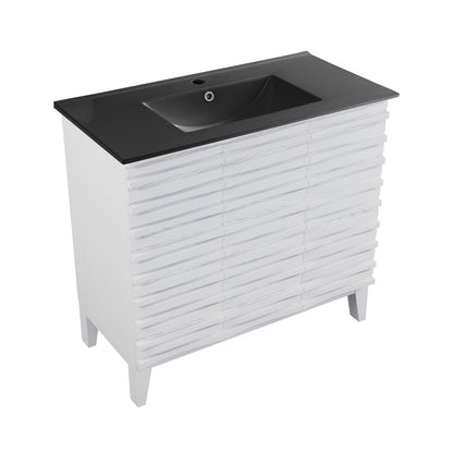 Swiss Madison, Cascade 36 in. White Oak Bathroom Vanity With Black Ceramic Sink Top