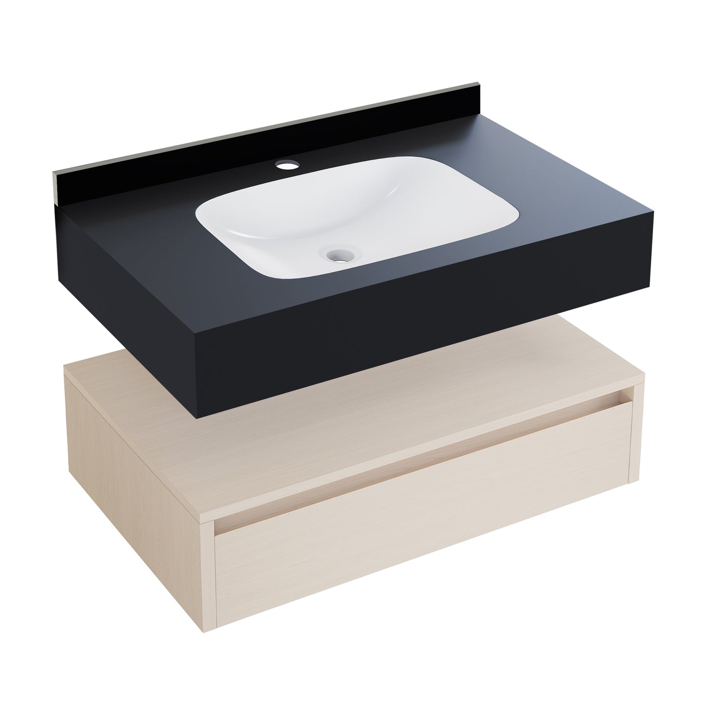 Swiss Madison, Avancer 36" Wall-Mounted Bathroom Vanity in White Oak with Black Marble Sink Top