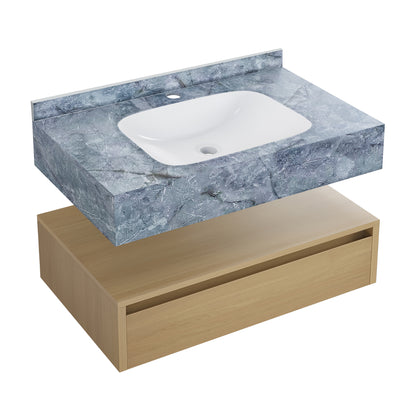 Swiss Madison, Avancer 36" Wall-Mounted Bathroom Vanity in Natural Oak with Blue Celeste Sink Top