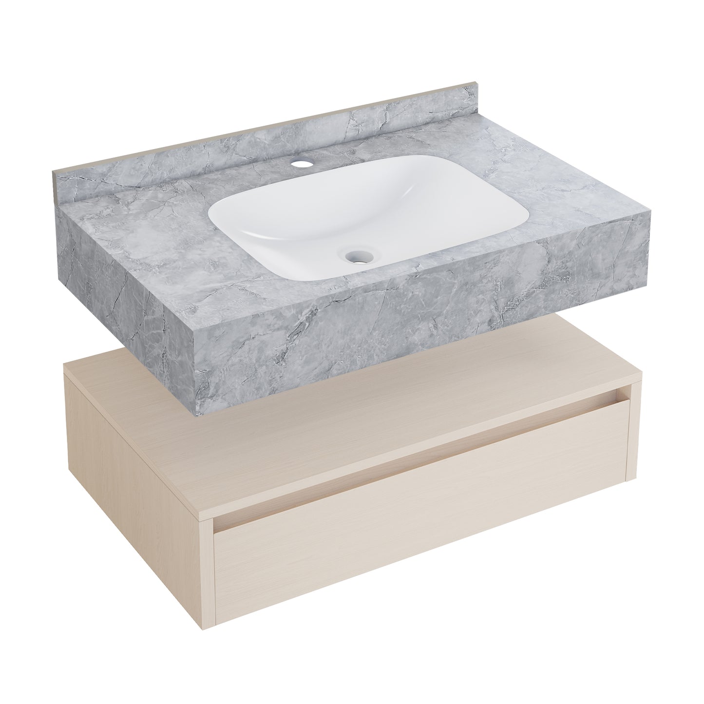 Swiss Madison, Avancer 36" Wall-Mounted Bathroom Vanity in White Oak with Storm Grey Sink Top