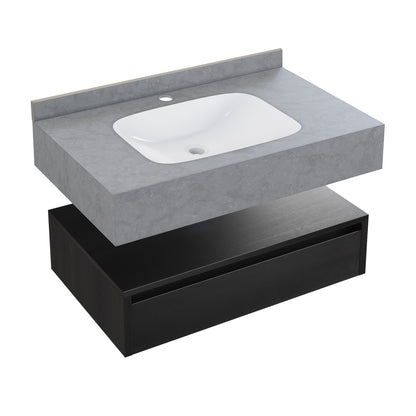 Swiss Madison, Avancer 36" Wall-Mounted Bathroom Vanity in Black Oak with Charcoal Grey Sink Top