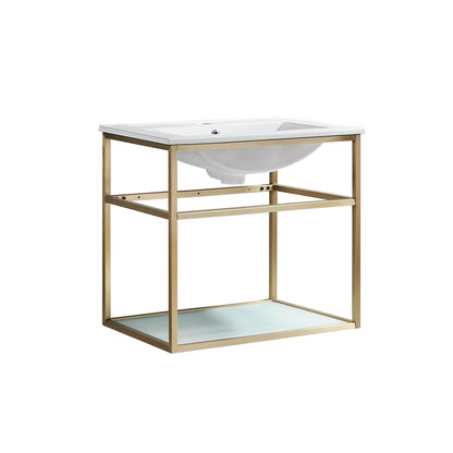 Swiss Madison, Pierre 24 Single, Open Shelf, Gold Metal Frame Bathroom Vanity