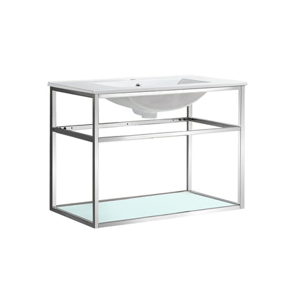 Swiss Madison, Pierre 30 Single, Open Shelf, Chrome Metal Frame Bathroom Vanity
