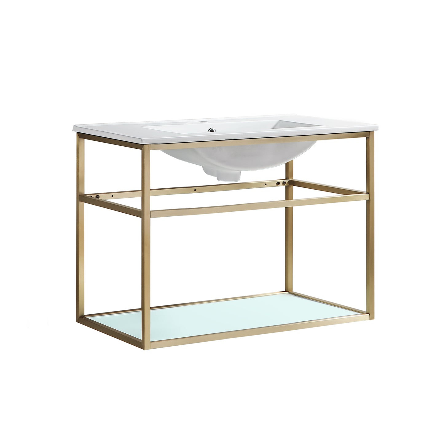 Swiss Madison, Pierre 30 Single, Open Shelf, Gold Metal Frame Bathroom Vanity