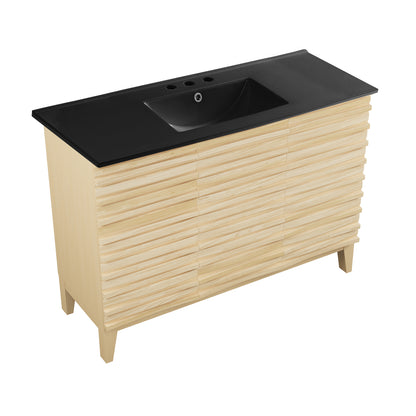 Swiss Madison, Cascade 48 in. Natural Oak Bathroom Vanity With Black, 3-Hole Ceramic Sink Top