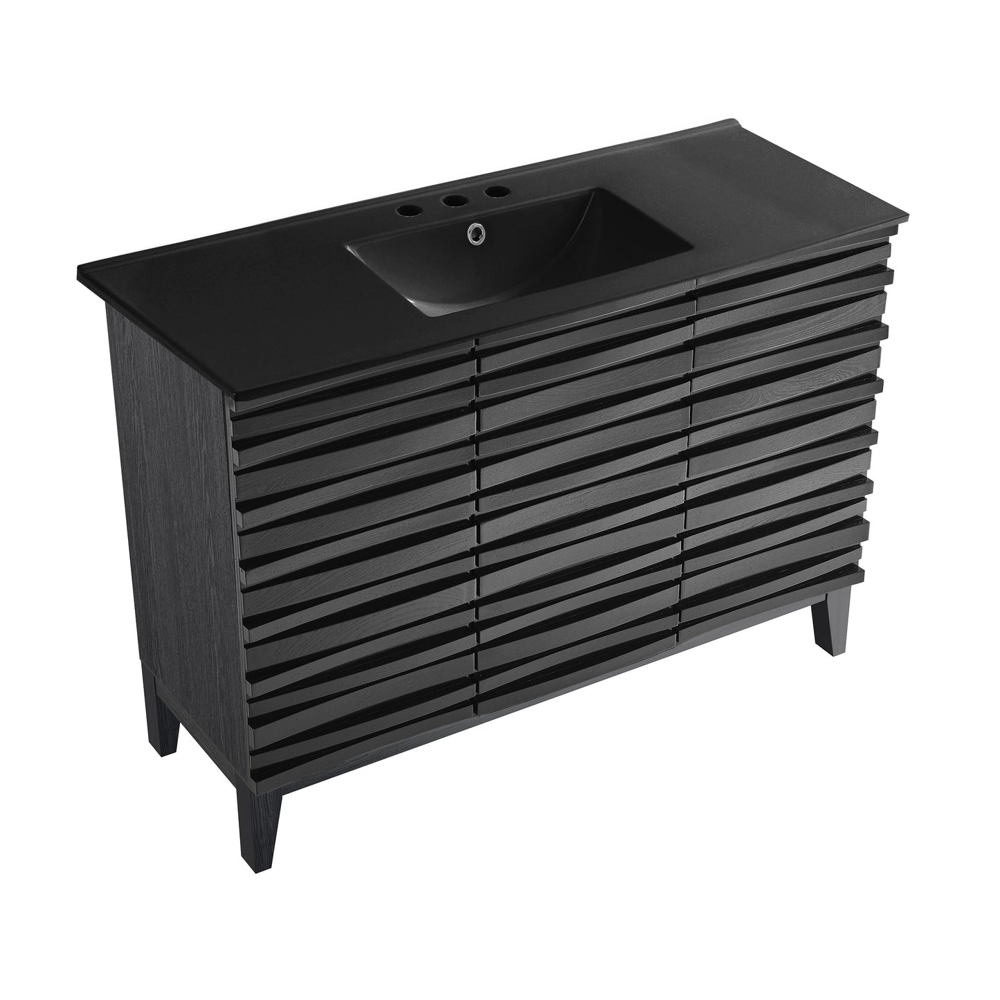 Swiss Madison, Cascade 48 in. Black Oak Bathroom Vanity With Black, 3-Hole Ceramic Sink Top