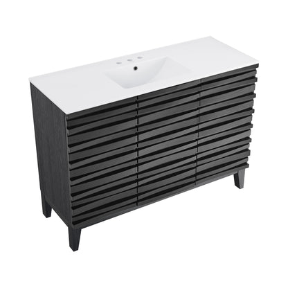 Swiss Madison, Cascade 48 in. Black Oak Bathroom Vanity With White, 3-Hole Ceramic Sink Top