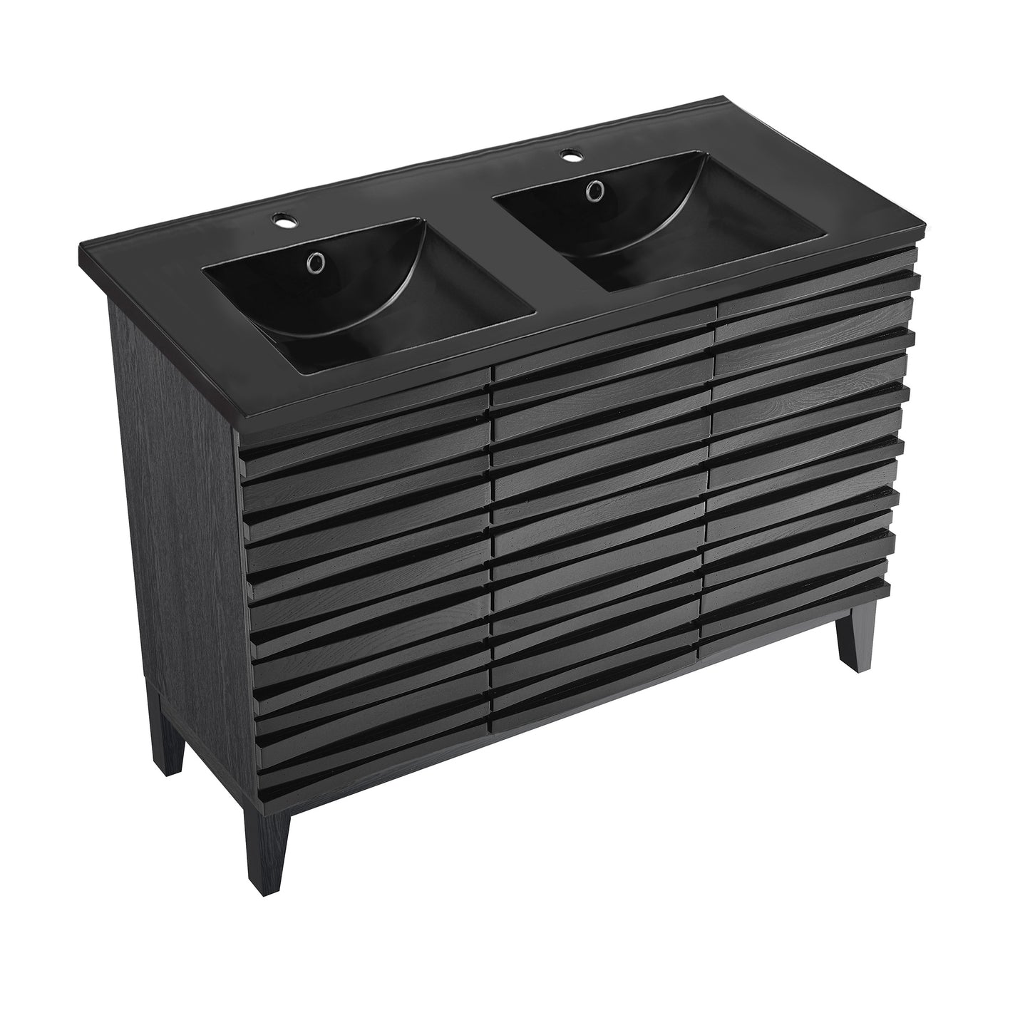 Swiss Madison, Cascade 48 in. Black Oak, Double Basin Bathroom Vanity With Black Ceramic Sink Top