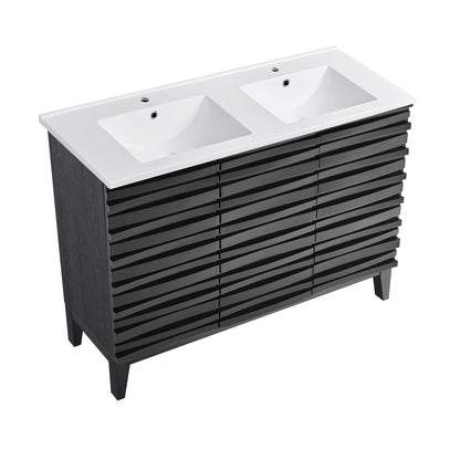Swiss Madison, Cascade 48 in. Black Oak, Double Basin Bathroom Vanity With White Ceramic Sink Top
