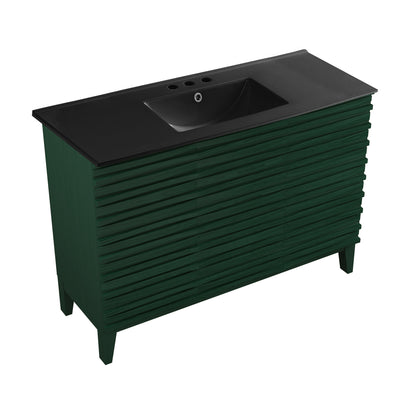 Swiss Madison, Cascade 48" Freestanding Bathroom Vanity in Green Oak with Black 3-Hole Widespread Sink Top