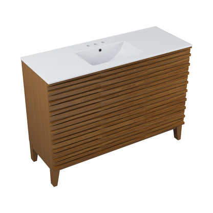 Swiss Madison, Cascade 48 in. Brown Oak Bathroom Vanity With White, 3-Hole Ceramic Sink Top
