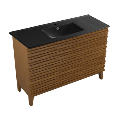 Swiss Madison, Cascade 48 in. Brown Oak Bathroom Vanity With Black Ceramic Sink Top