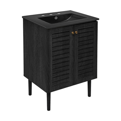 Swiss Madison, Bron 24" Freestanding Bathroom Vanity in Black Oak with Black 3-Hole Widespread Sink Top