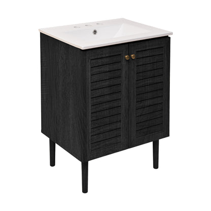 Swiss Madison, Bron 24" Freestanding Bathroom Vanity in Black Oak with 3-Hole Widespread Sink Top