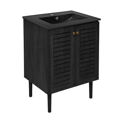 Swiss Madison, Bron 24" Freestanding Bathroom Vanity in Black Oak with Black Sink Top
